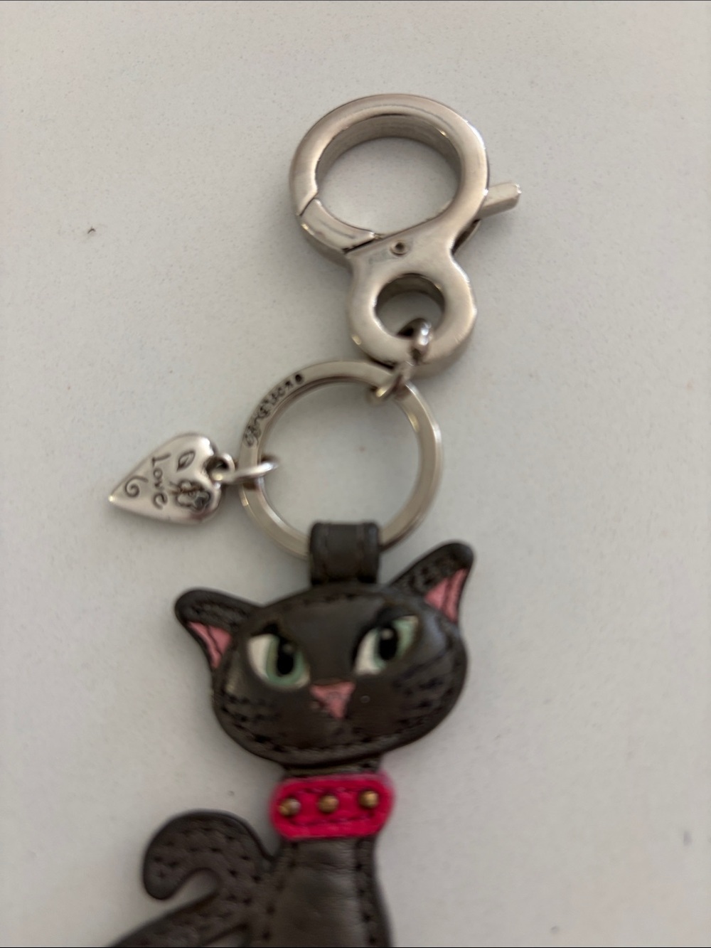 Brighton "Cleo" Grey Leather Cat Bag Charm & Key Fob - EUC Retail $50 - Picture 3 of 6